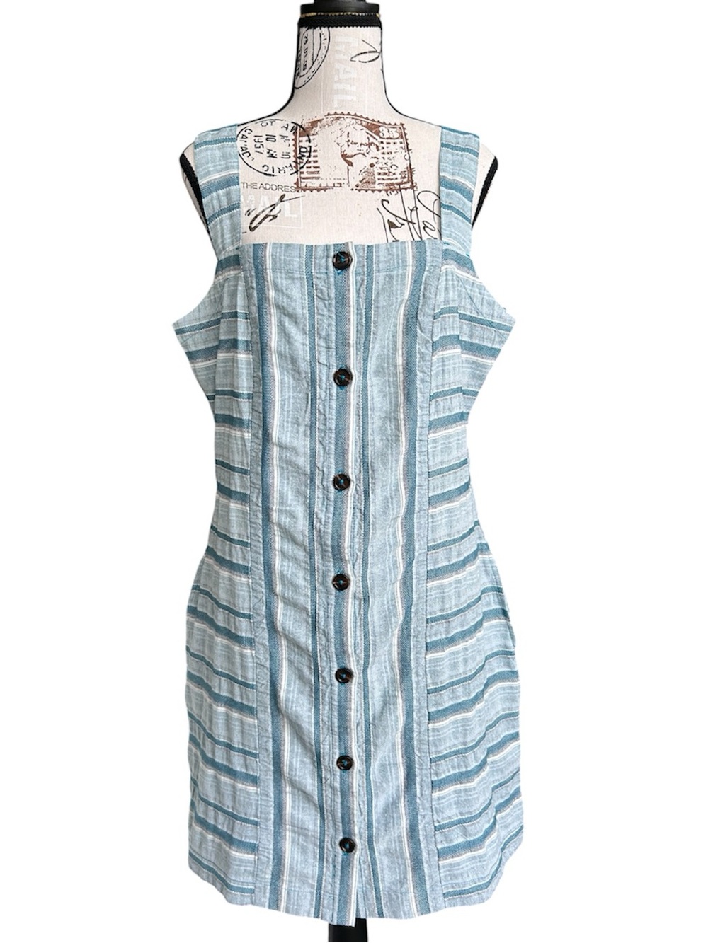 Roxy Sweeter Dreams Aqua Blue Striped 100% Cotton Summer Dress size XL - Picture 2 of 11
